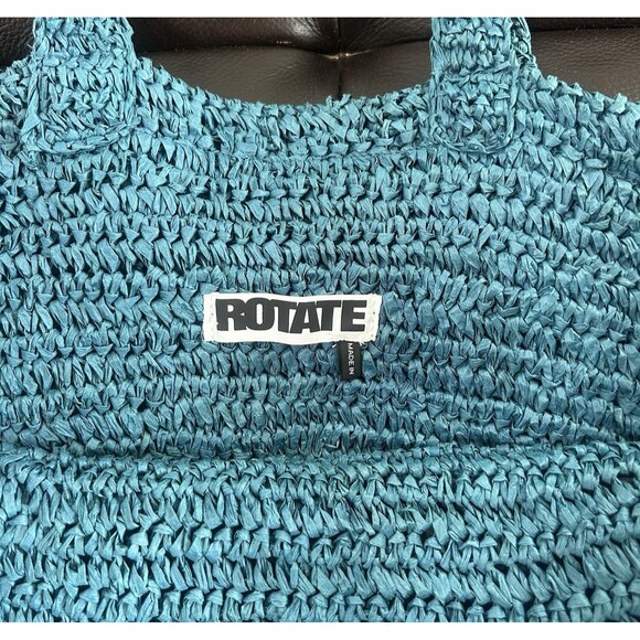 Rotate Birger Christensen Neeti Embroidered Logo Raffia Tote Shopping Bag Blue - Picture 6 of 7